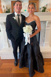 Black Strapless A-Line Empire-Waist Sleeveless Long Prom Dress