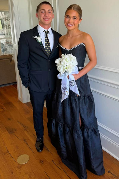 Black Strapless A-Line Empire-Waist Sleeveless Long Prom Dress