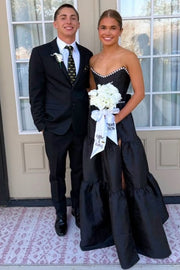 Black Strapless A-Line Empire-Waist Sleeveless Long Prom Dress
