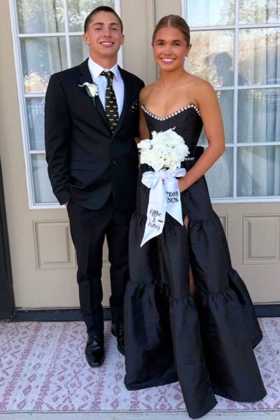 Black Strapless A-Line Empire-Waist Sleeveless Long Prom Dress