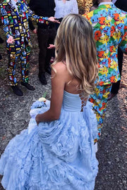 A-Line Strapless Ruffles Tulle Scoop Neck Empire-Waist Sleeveless Prom Dress