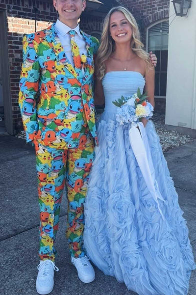 A-Line Strapless Ruffles Tulle Scoop Neck Empire-Waist Sleeveless Prom Dress