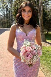 V-Neck Sequined Sleeveless Sparkly Prom Dress