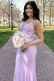 V-Neck Sequined Sleeveless Sparkly Prom Dress