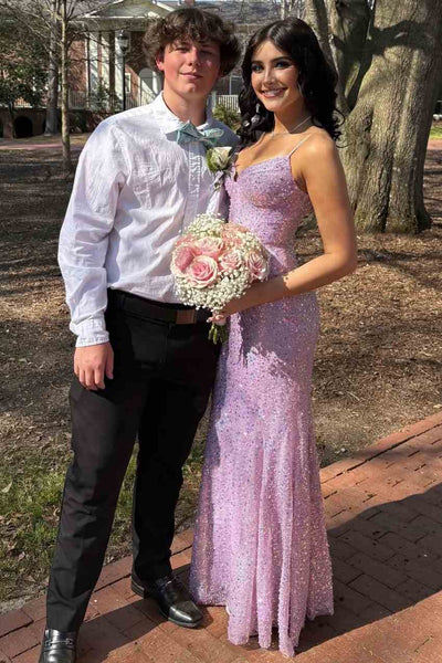 V-Neck Sequined Sleeveless Sparkly Prom Dress