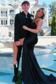 Black Strapless Appliques Sweetheart Mermaid Prom Dress with Slit