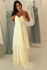 A-Line Strapless Sweetheart Chiffon Ruffles Prom Dress with Flower