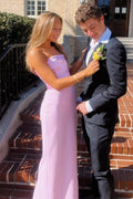 Pink Strapless Satin Pleats Sleeveless Fitted Long Formal Prom Dress