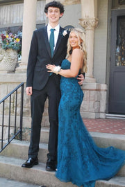 Strapless Lace Appliques Sleeveless Mermaid Long Prom Dress