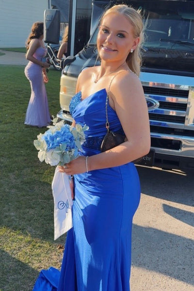 Strapless Sweetheart Appliques Pleats Sleeveless Long Prom Dress with Slit