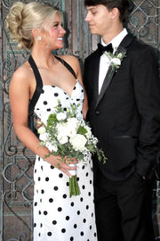 Halter Polka Dots Sweetheart Mermaid Sleeveless Prom Dress with Slit