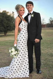 Halter Polka Dots Sweetheart Mermaid Sleeveless Prom Dress with Slit