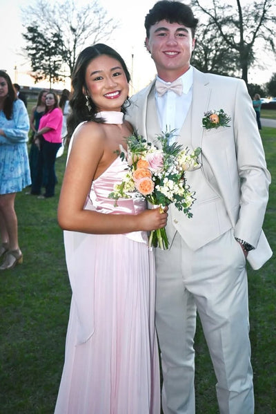 Pink A-Line Strapless Pleats Empire-Waist Pleated Chiffon Prom Dress