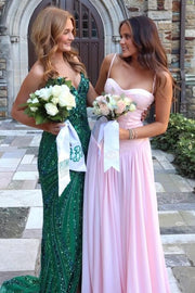 Pink Sweetheart Pleated Chiffon Sleeveless Prom Dress