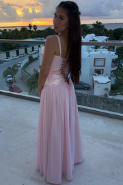 Pink Sweetheart Pleated Chiffon Sleeveless Prom Dress