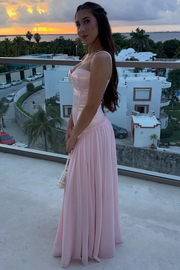 Pink Sweetheart Pleated Chiffon Sleeveless Prom Dress