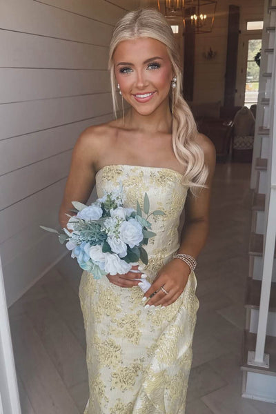 Strapless Ruffles Sleeveless Mermaid Long Prom Dress with Slit