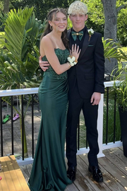 Strapless Appliques Pleats Side Slit Sleeveless Long Prom Dress