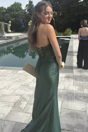 Strapless Appliques Pleats Side Slit Sleeveless Long Prom Dress