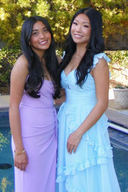 Cute Blue A-Line Empire-Waist Ruffles Sleeveless Chiffon Prom Dress