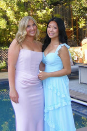 Cute Blue A-Line Empire-Waist Ruffles Sleeveless Chiffon Prom Dress