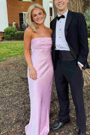 Strapless Satin Sleeveless Fitted Long Formal Prom Dress