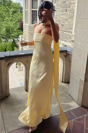 Strapless Satin Sleeveless Fitted Long Formal Prom Dress