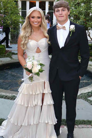 Strapless Sweetheart Metallic Mermaid Ruffles Prom Dress with Slit