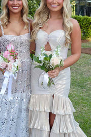 Strapless Sweetheart Metallic Mermaid Ruffles Prom Dress with Slit