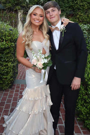 Strapless Sweetheart Metallic Mermaid Ruffles Prom Dress with Slit