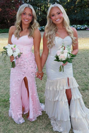 Strapless Sweetheart Metallic Mermaid Ruffles Prom Dress with Slit