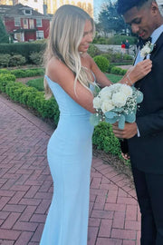 Blue Strapless Scoop Neck Pleats Sleeveless Long Prom Dress