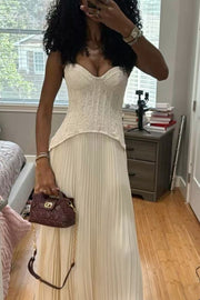 White Spaghetti Straps Pleated Sweetheart A-Line Prom Evening Dress