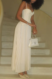 White Spaghetti Straps Pleated Sweetheart A-Line Prom Evening Dress