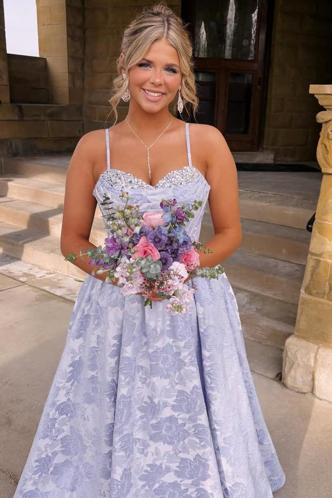 empire waist prom dresses Long Glitter Prom Dress with Empire Waist neck formal dresses. Spaghetti Straps A-Line Floral Satin