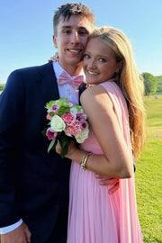 Pink A-Line Sweetheart Empire-Waist Pleated Strapless Chiffon Prom Dress