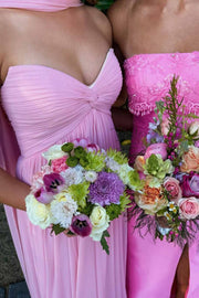 Pink A-Line Sweetheart Empire-Waist Pleated Strapless Chiffon Prom Dress