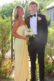 Yellow A-Line Strapless Pleated Empire-Waist Sleeveless Long Prom Dress