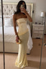Figurbetontes gelbes Satin-Chiffon-Maxikleid für Abschlussball und Partys mit schulterfreiem Design und Plisseefalten