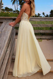 A-Line Strapless Empire-Waist Sweetheart Chiffon Prom Dress with Appliques