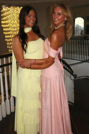 Pink Off-Shoulder A-Line Pleats Empire-Waist Satin Prom Dress