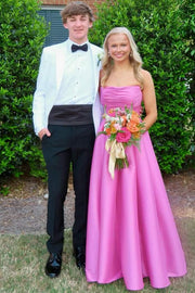 A-Line Strapless Pleats Empire-Waist Sleeveless Long Prom Dress