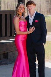 Pink Spaghetti Straps Beads Keyhole Pleats Long Prom Dress with Slit