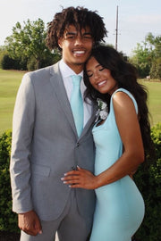 Blue Straps Cowl Neck Satin Pleats Sleeveless Formal Prom Dress