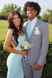 Blue Straps Cowl Neck Satin Pleats Sleeveless Formal Prom Dress