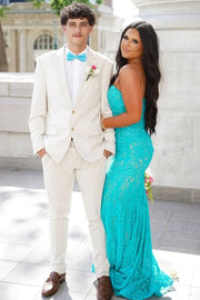 Strapless Mermaid Sleeveless Lace Long Prom Dress