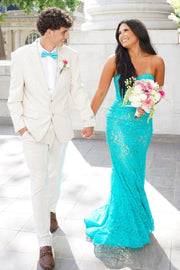 Strapless Mermaid Sleeveless Lace Long Prom Dress