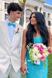 Strapless Mermaid Sleeveless Lace Long Prom Dress