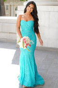 Strapless Mermaid Sweetheart Lace Long Sweep Prom Dress