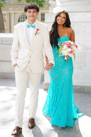 Strapless Mermaid Sleeveless Lace Long Prom Dress